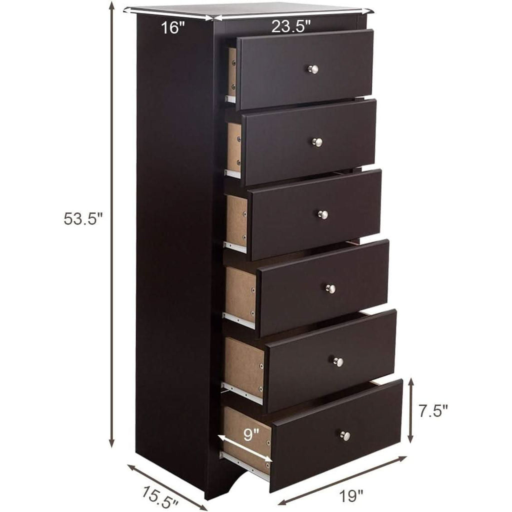 Brown Wood 6 Drawer Dresser For Bedroom Storage Unit