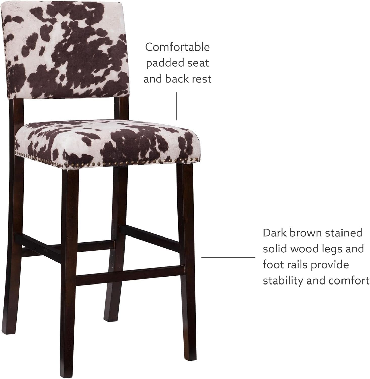 Stylish Cowhide Print Bar Stool with Comfortable Padded Seat