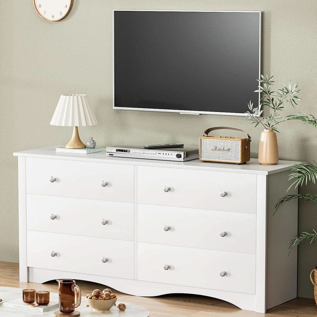 Dresser With 6 Drawers And TV Stand White Wood Storage