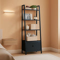 5 Tier Ladder Shelf With Drawer Narrow Black Oak Finish