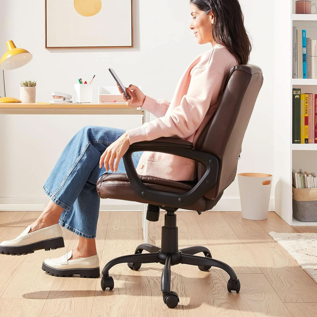 Amazon Basics Classic Puresoft PU Padded Mid Back Office Chair Armrest Brown