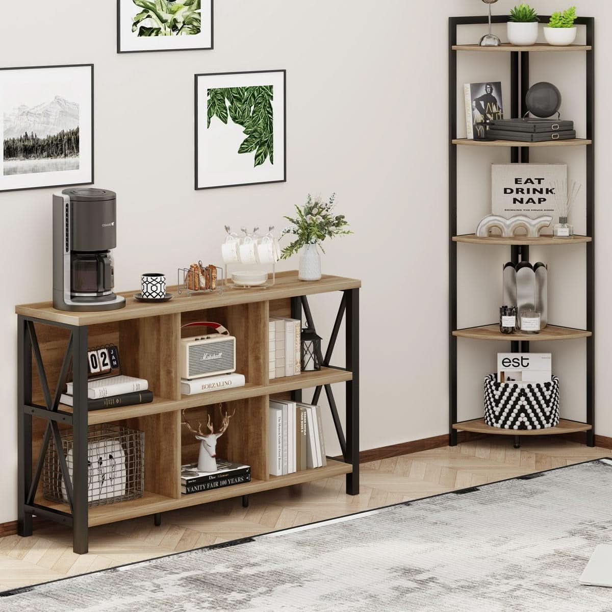 6 Cube Storage Organizer With Shelf Rustic Oak Bookcase