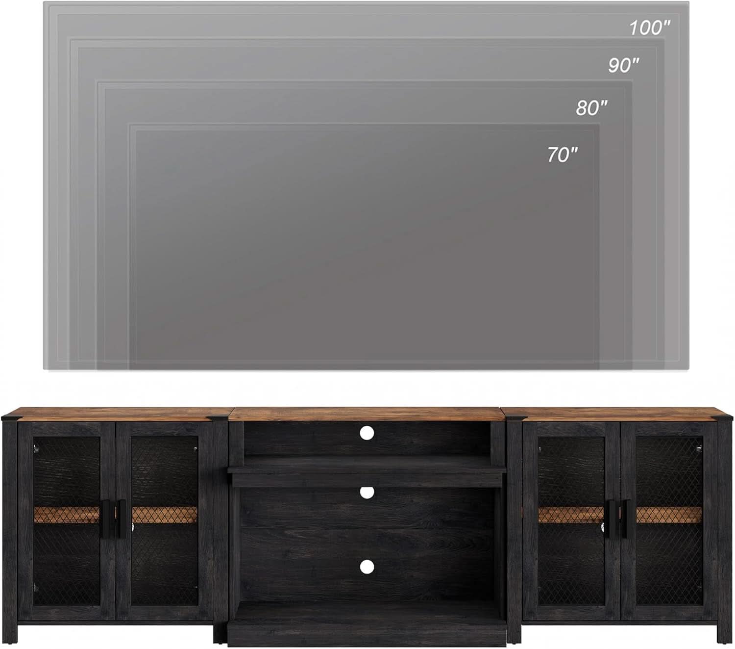 Two In One 100 Inch TV Stand Farmhouse Entertainment Center Dark Walnut And Black