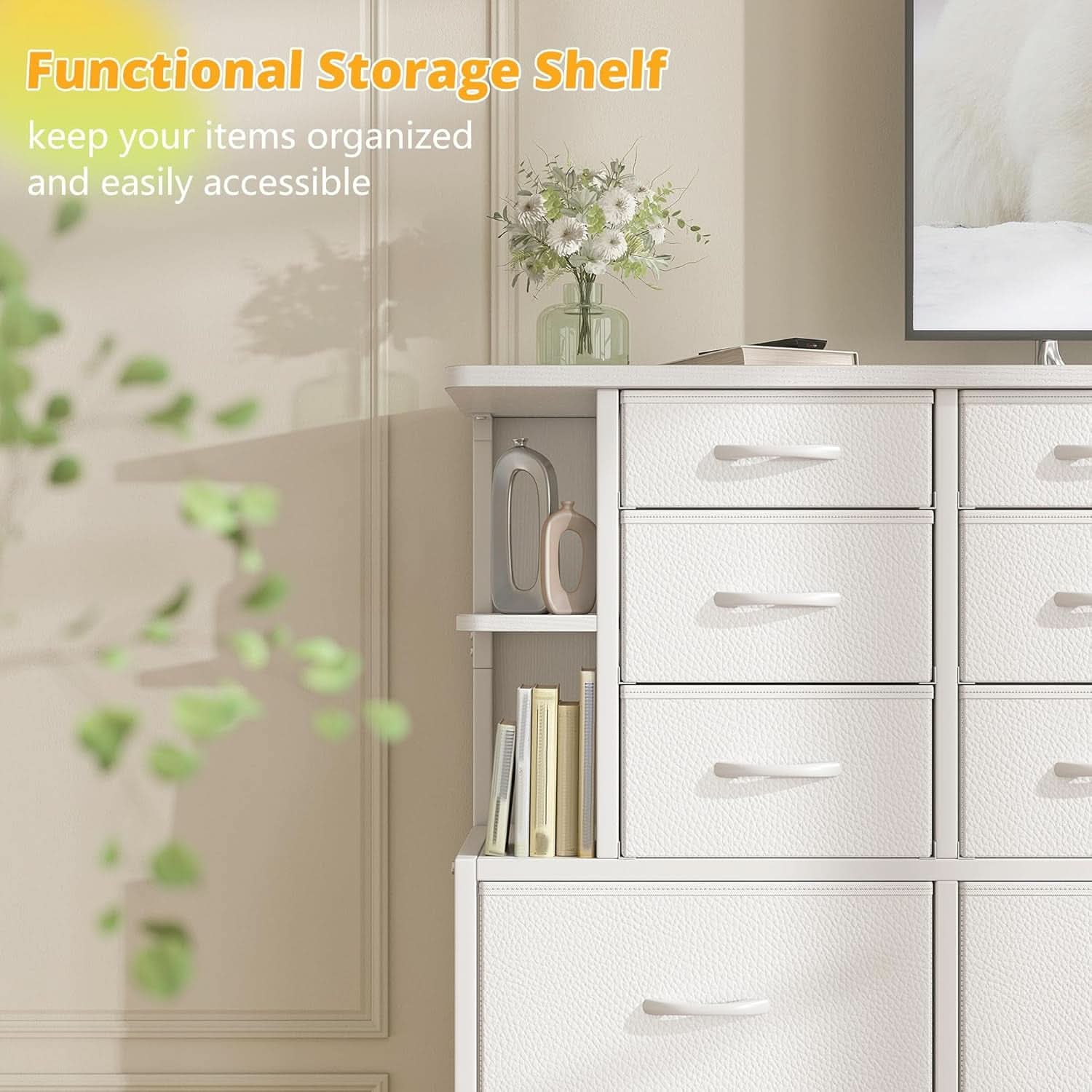 White Bedroom Dresser With LED Lights And 12 Deep Drawers