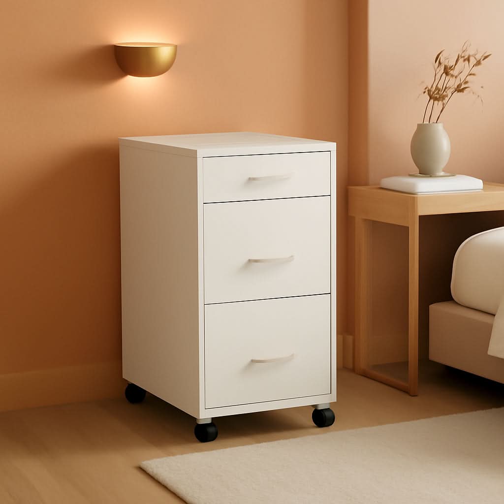 LYS SOHO White Mobile File Cabinet 3 Drawer 26.5x14.3x18 In