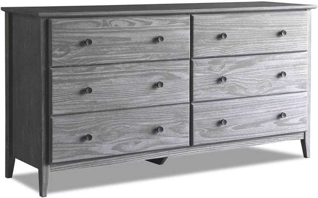 Solid Wood 6-Drawer Dresser With Brushed Grey Finish