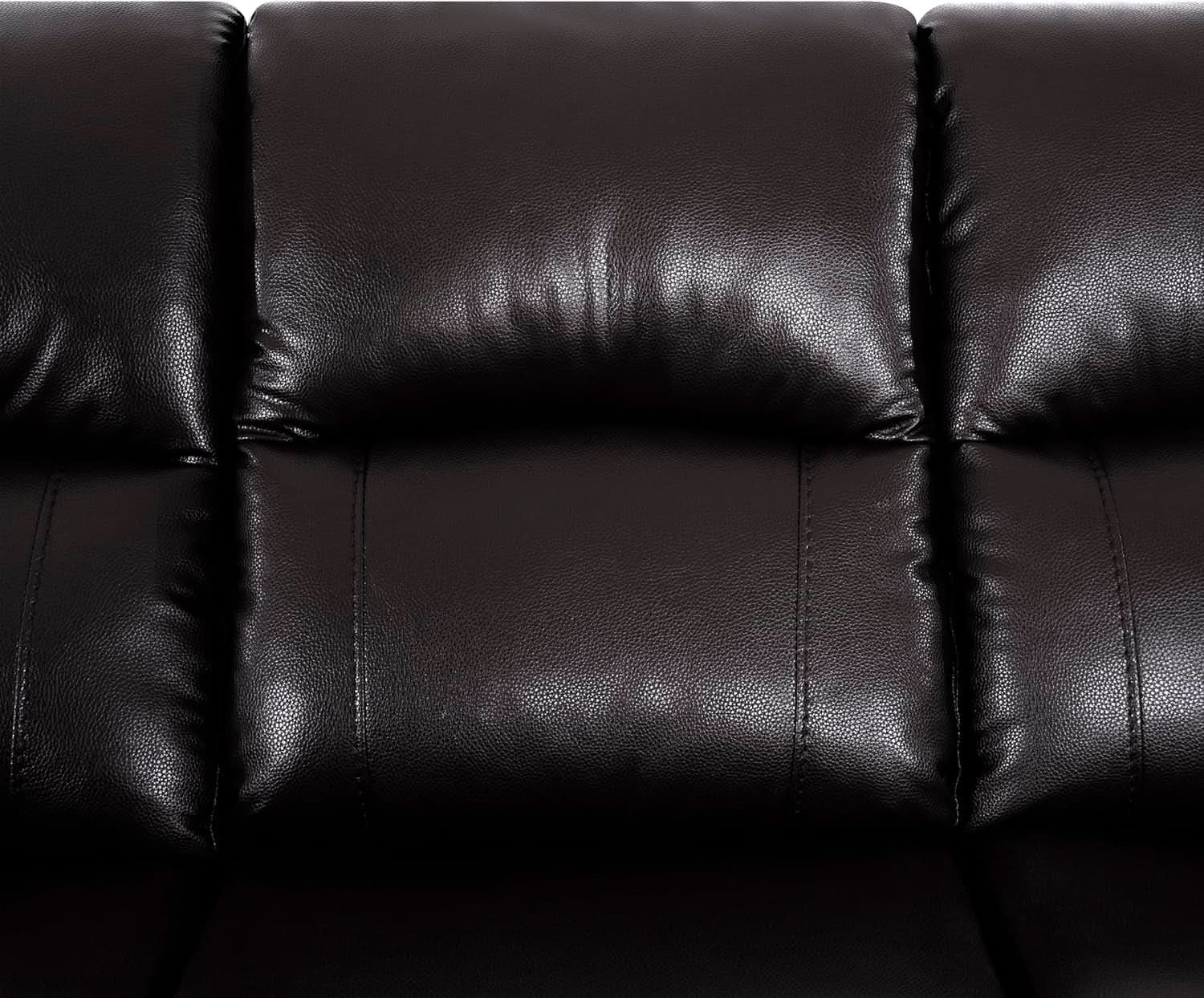 Espresso Leather Sofa Set With Manual Recliner For Living Room