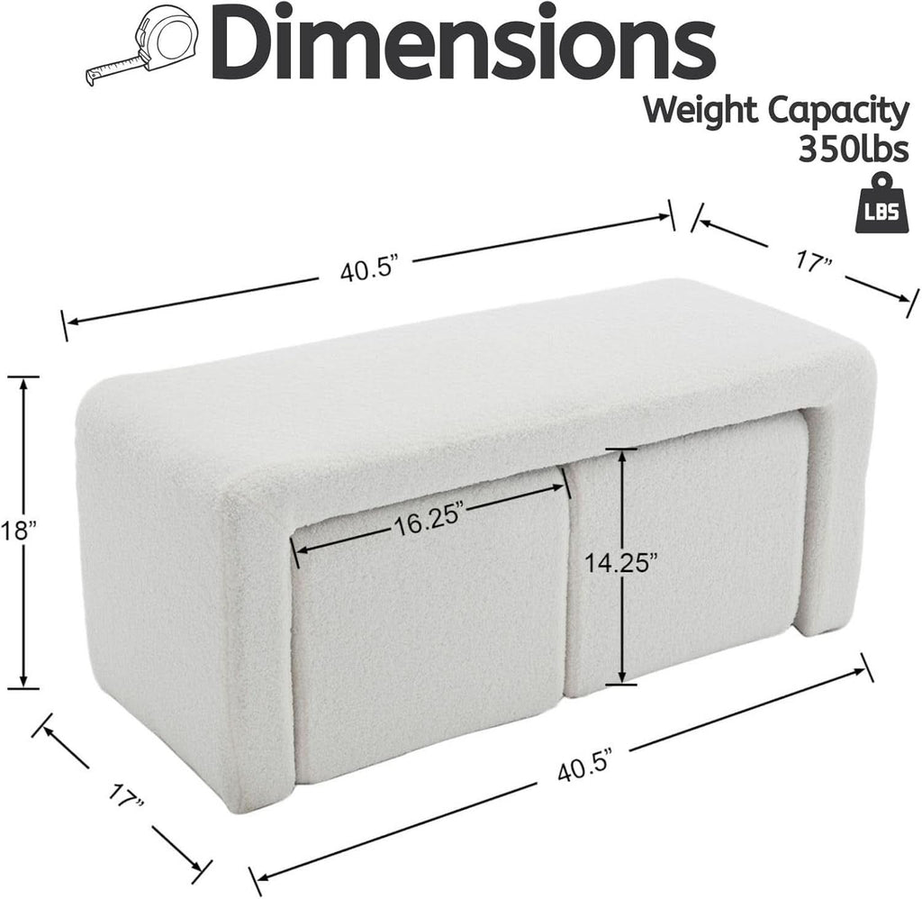 White 40Inch Lux Velvet Plus Nesting Ottoman End Bench