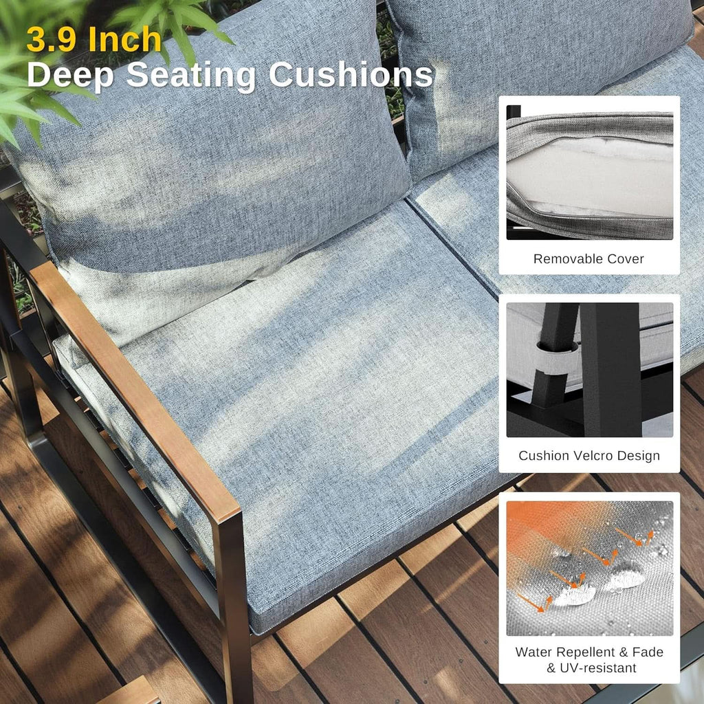 Courtyard Four Piece Outdoor Patio Set Glass Table