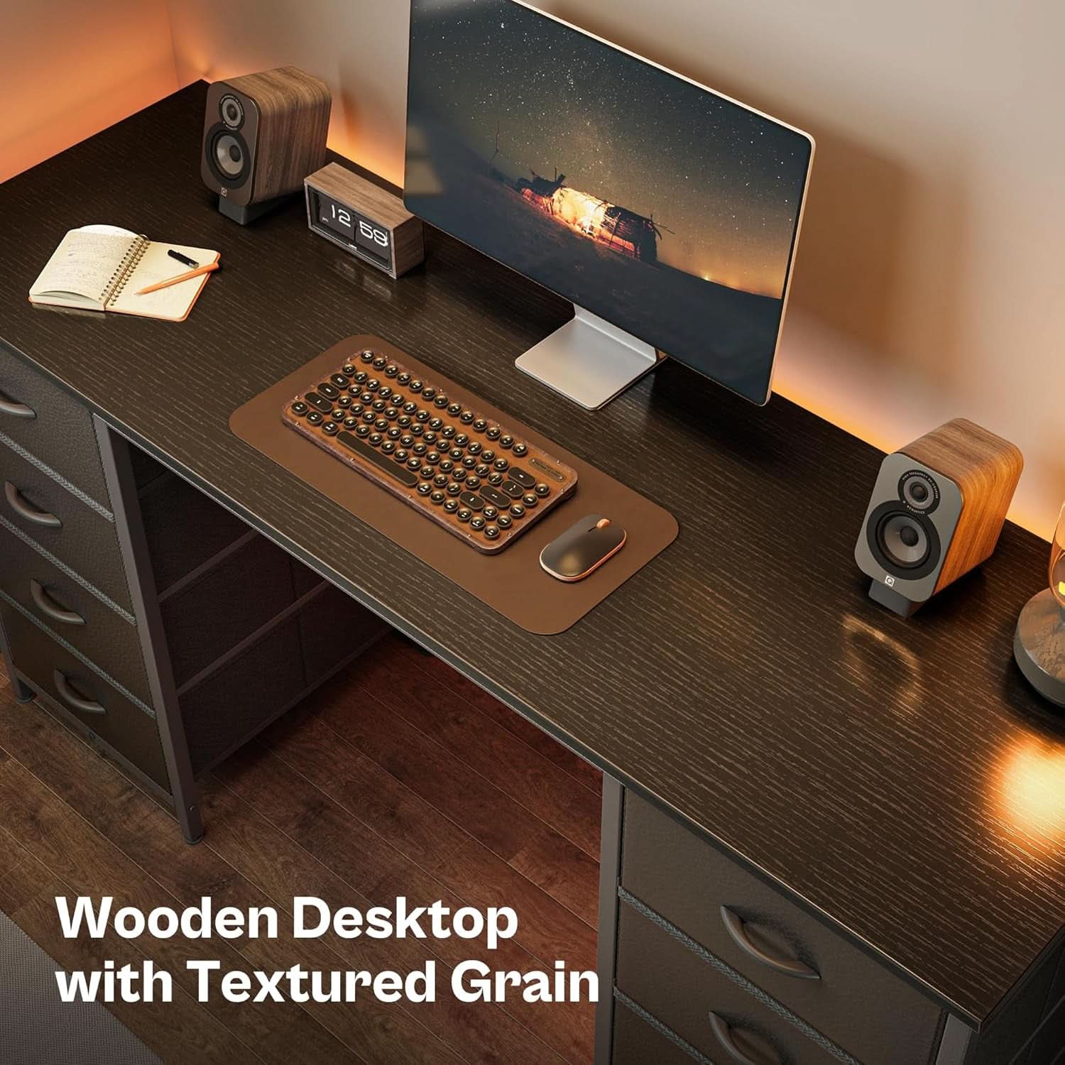 55 Inch Computer Desk With 8 Fabric Drawers For Home Office