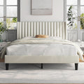 Queen Upholstered Platform Bed With Beige Headboard