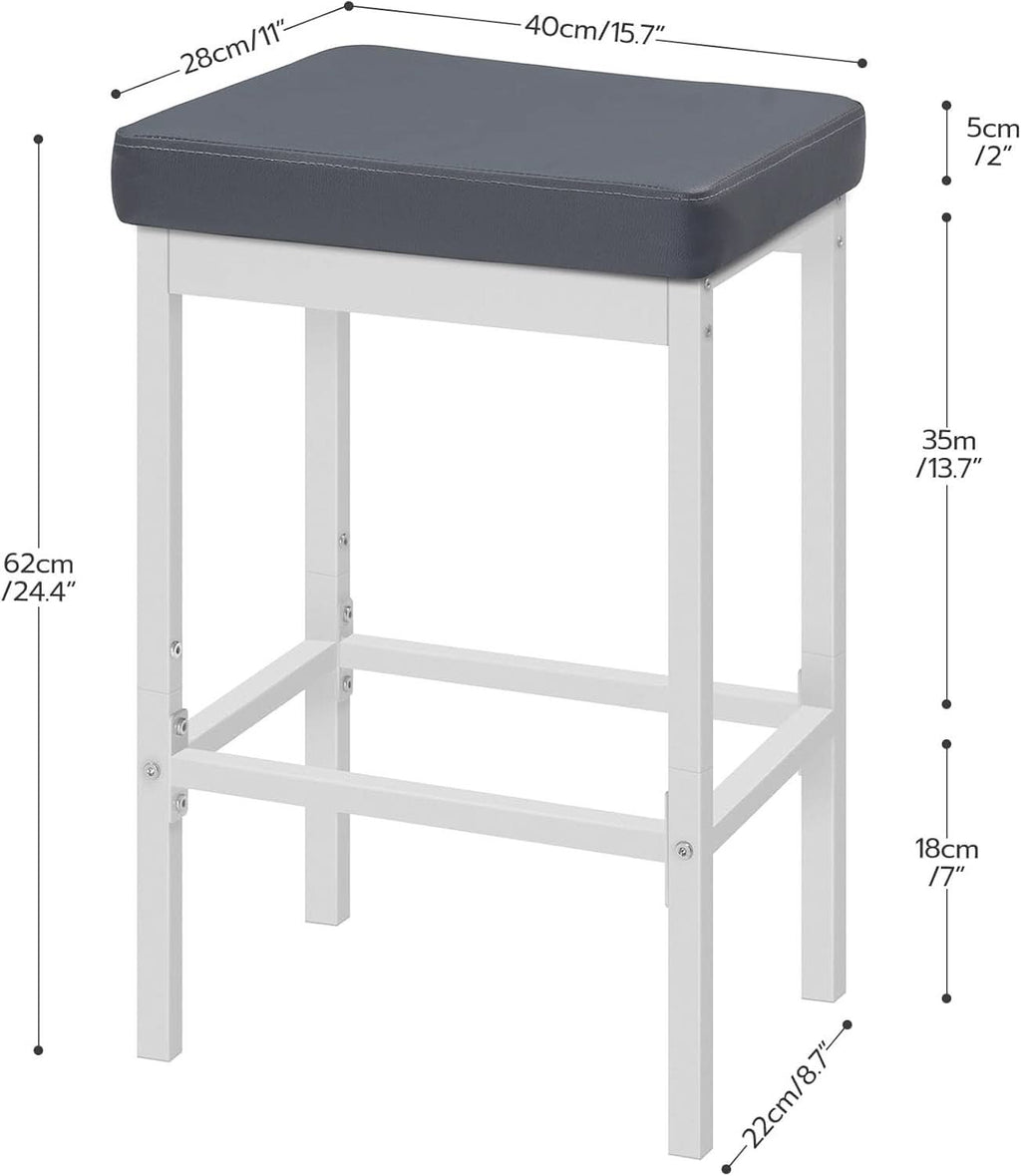 Bar Stools Set Of 2 24.8 Inch Upholstered White Gray