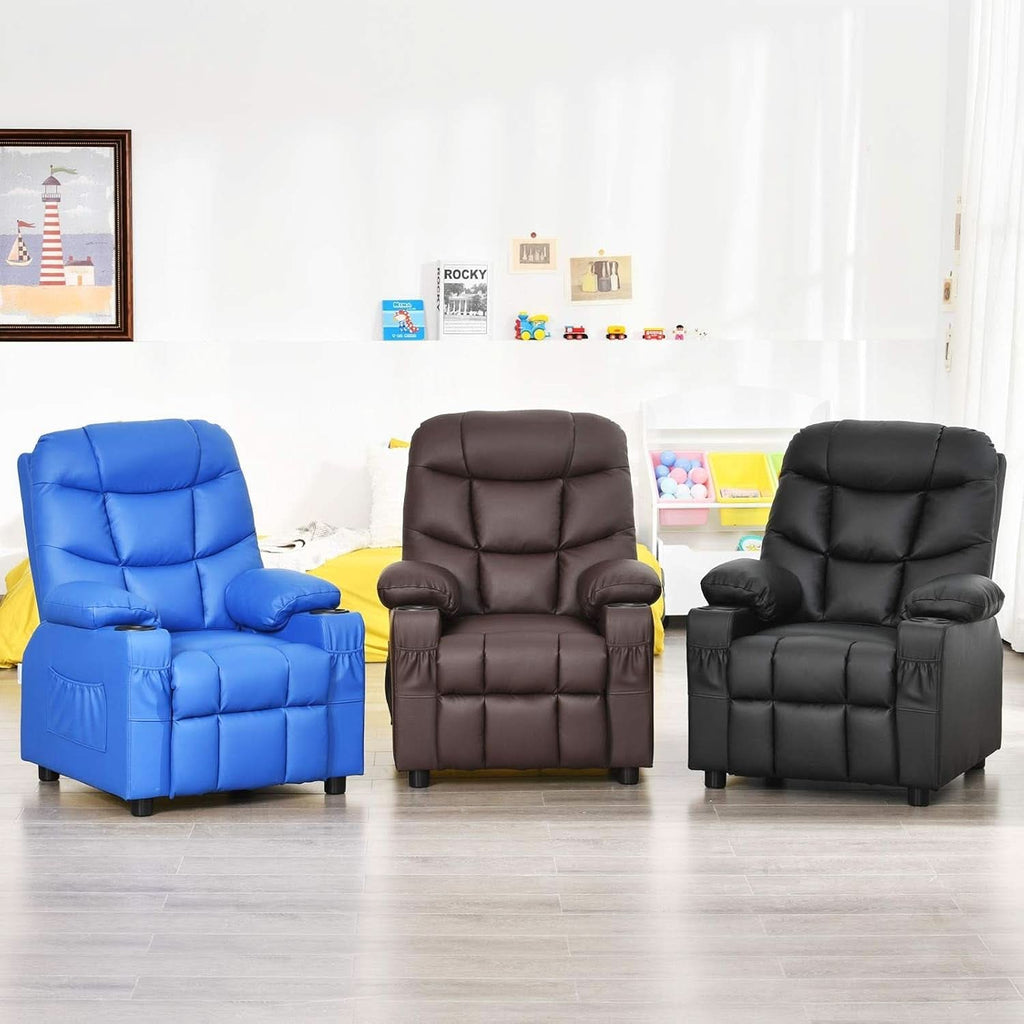 Brown Kids Recliner With Cup Holder And Adjustable Backrest