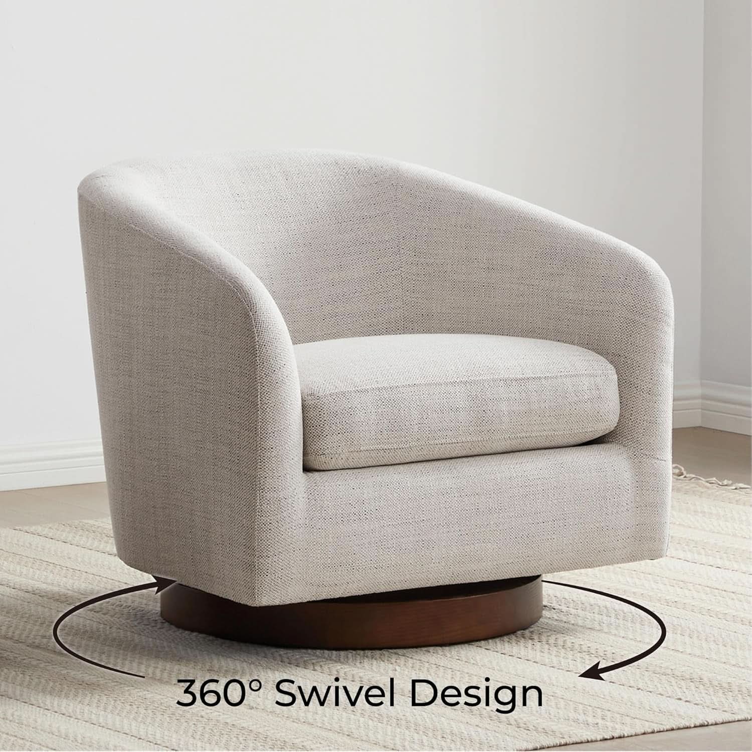 Ivory Swivel Barrel Chair With Plush Foam Back Cushion