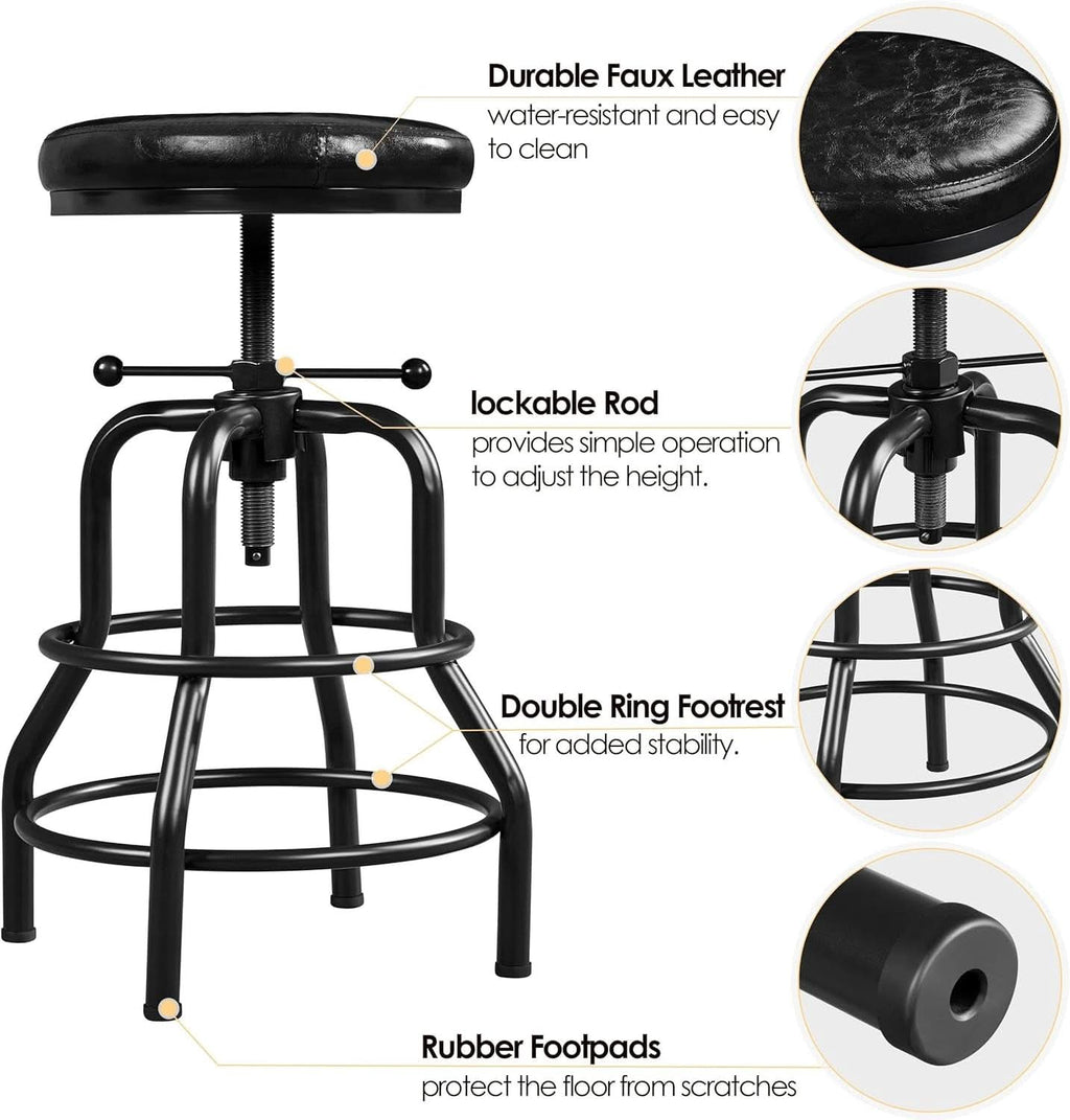 Black Bar Stool 21 To 28 Inch Industrial Kitchen Stool