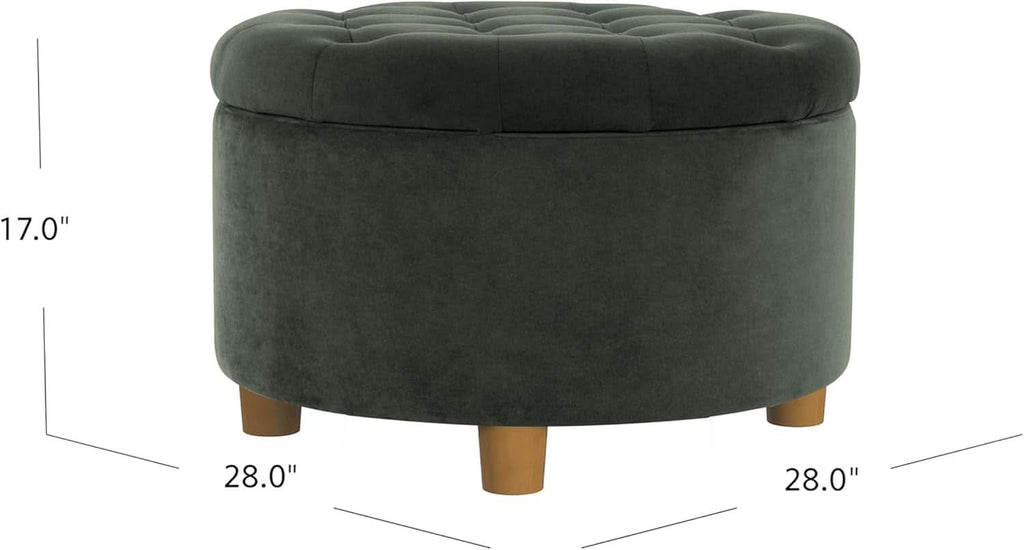Handcrafted Loden Green Velvet Storage Ottoman 28In