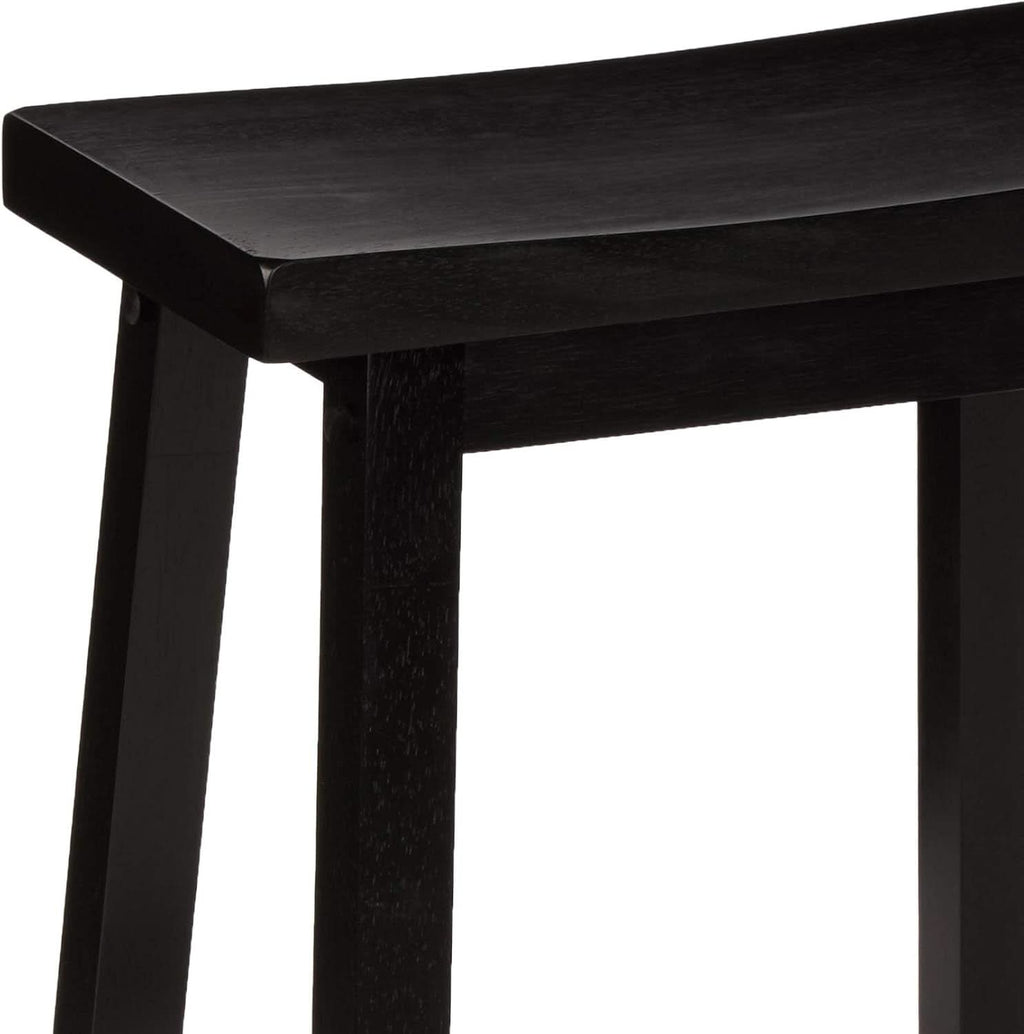 Solid Wood Saddle Bar Stool Counter Height Set 2 Black 24In
