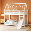Twin Over Twin House Bunk Bed With Slide Solid Wood