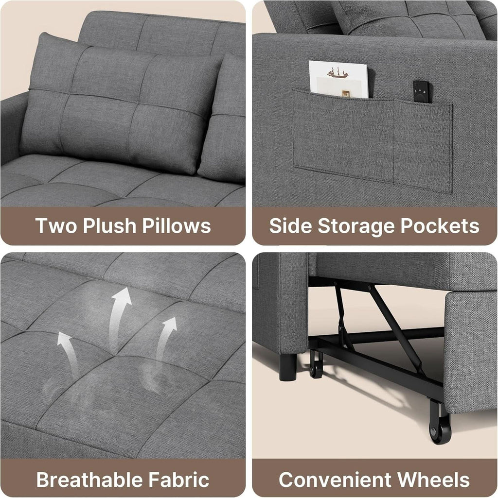 3 In 1 Convertible Sleeper Sofa Bed For Space Saving