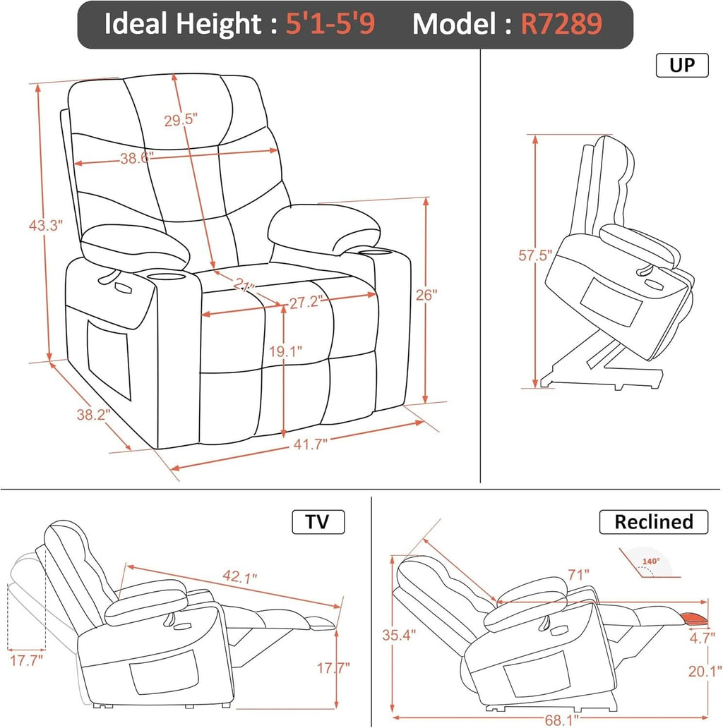 Power Lift Recliner With Extended Footrest Dark Grey