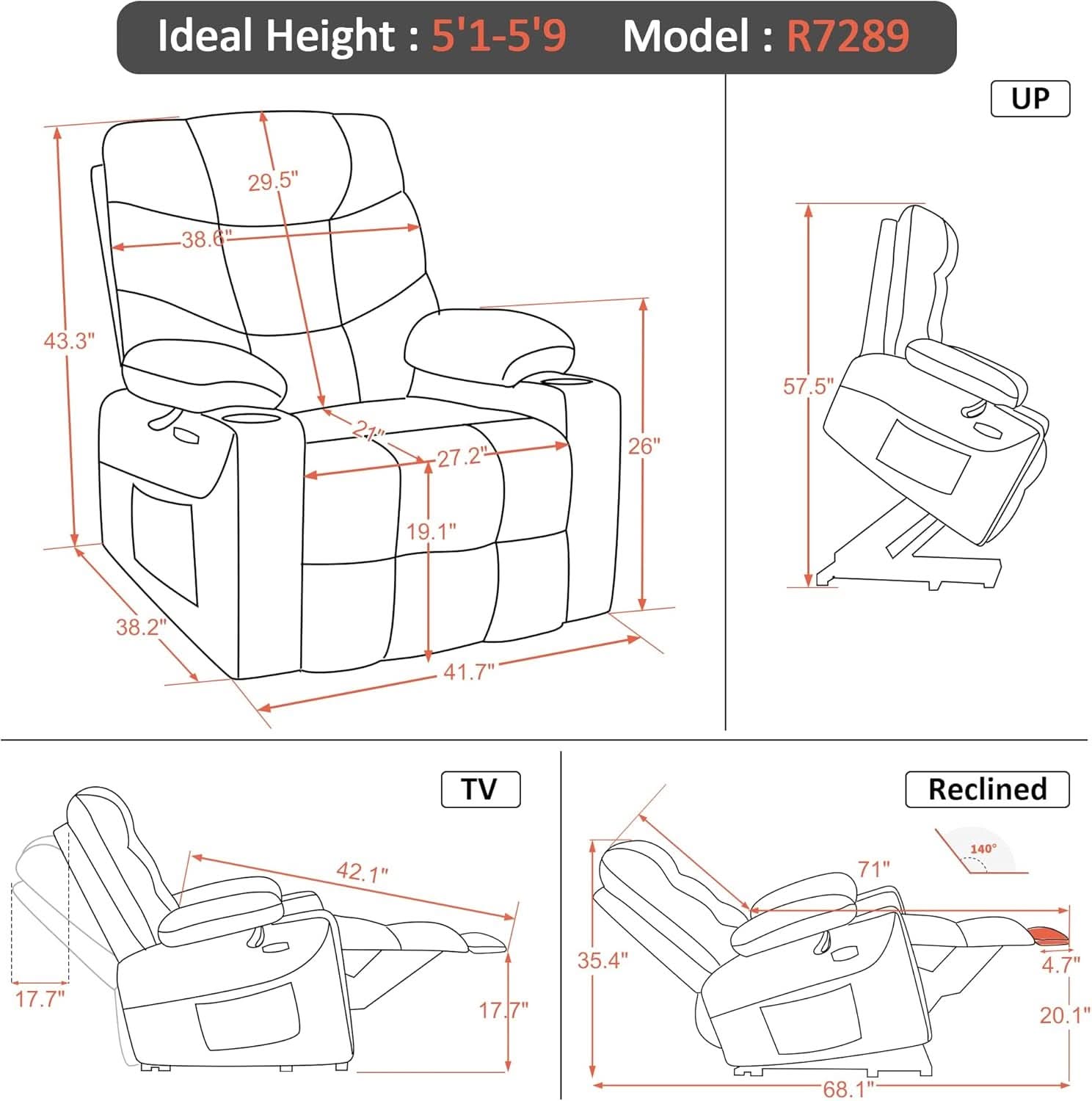 Power Lift Recliner With Extended Footrest Dark Grey