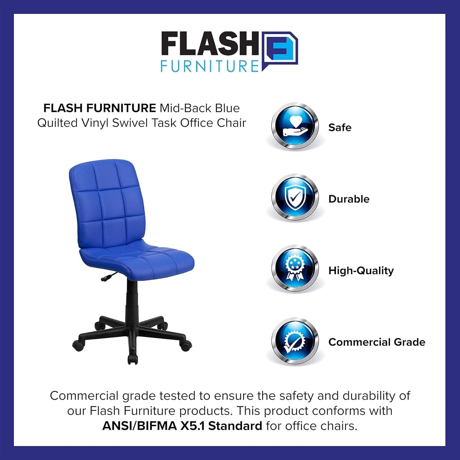 Clayton Blue Mid Back Quilted Vinyl Swivel Office Chair
