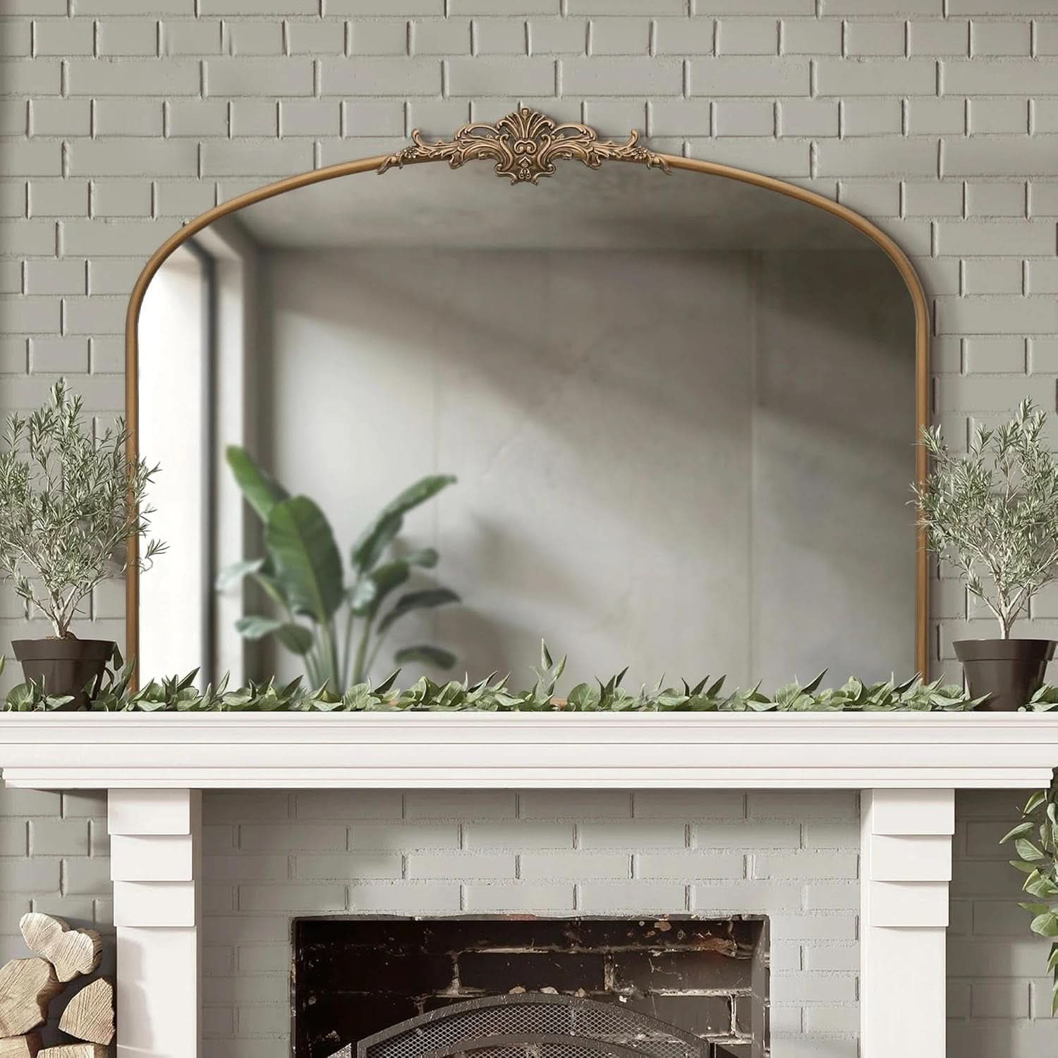 Arched Gold Wall Mirror 40x30 Inches Vintage Ornate