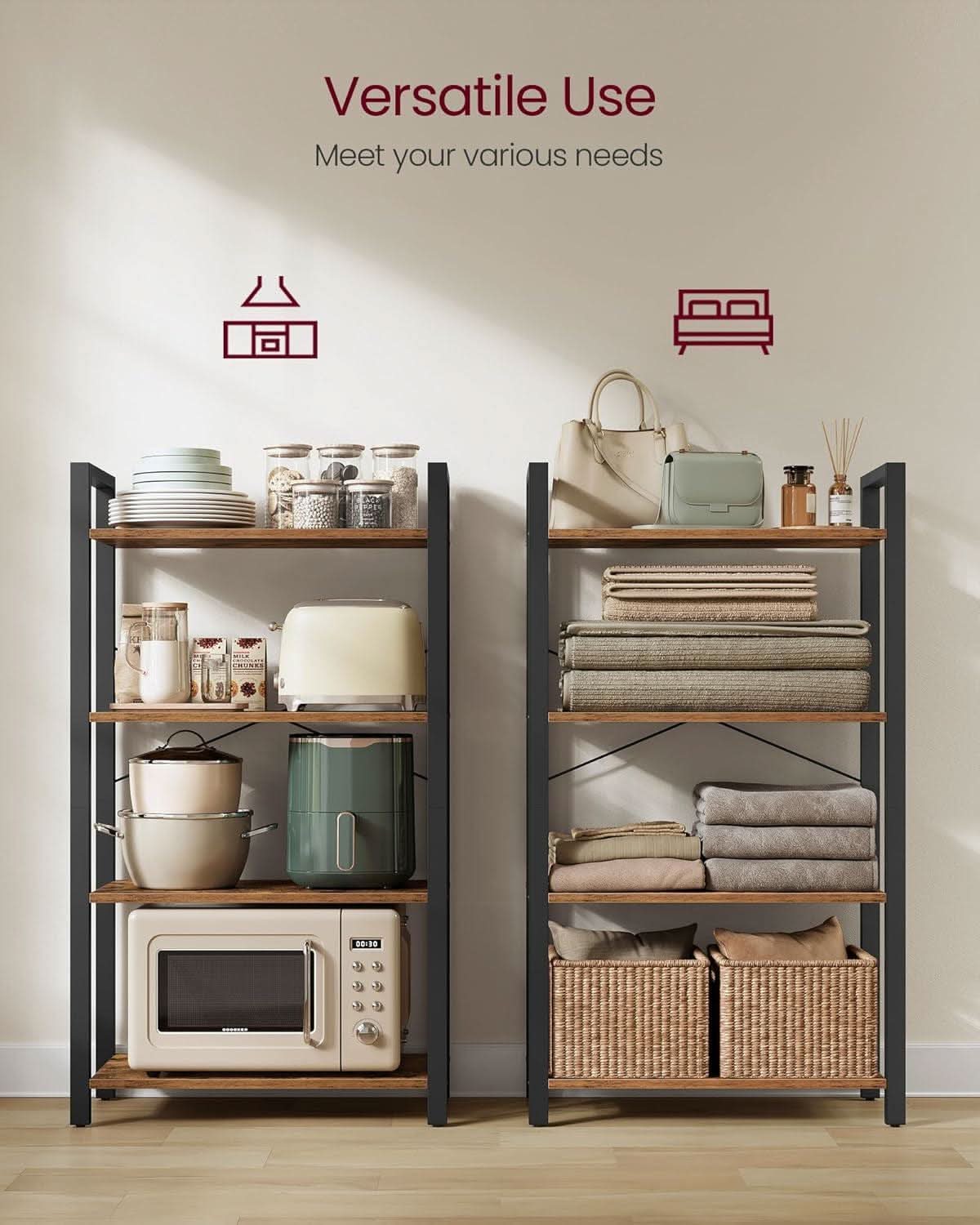 Four Tier Bookshelf Rustic Brown Steel Frame 47 Inches High