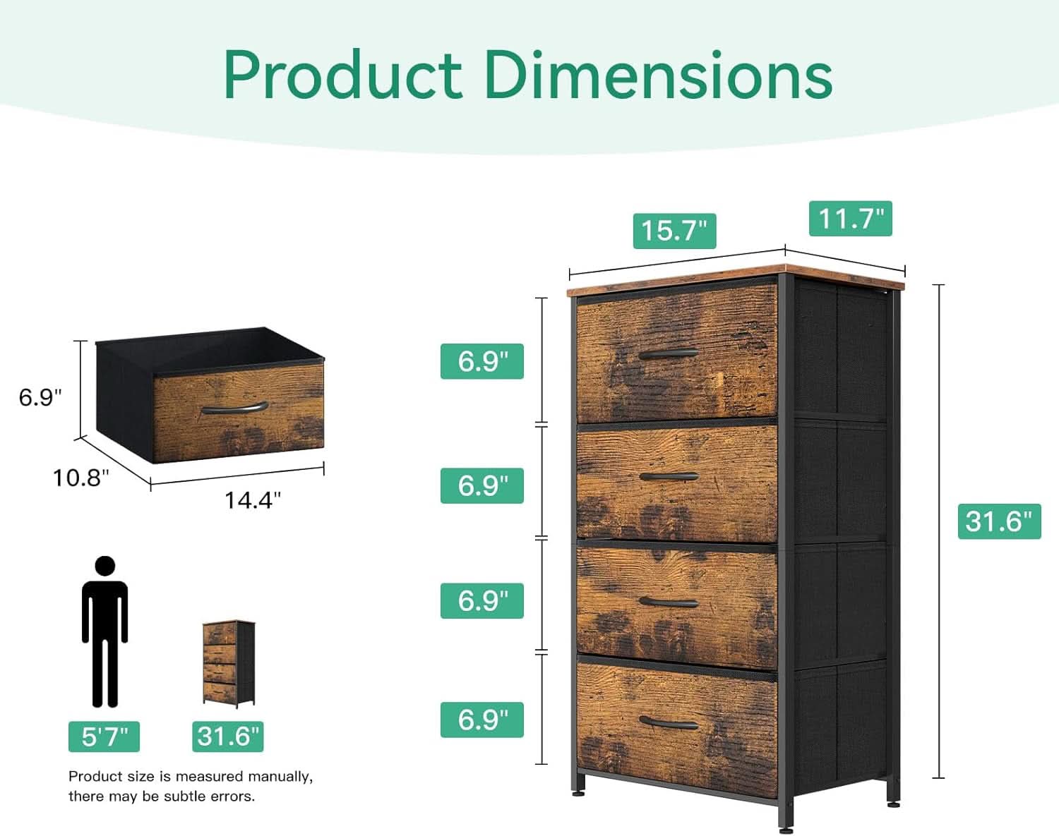 Compact Bedroom Dresser With 4 Drawers And Wood Top Steel Frame