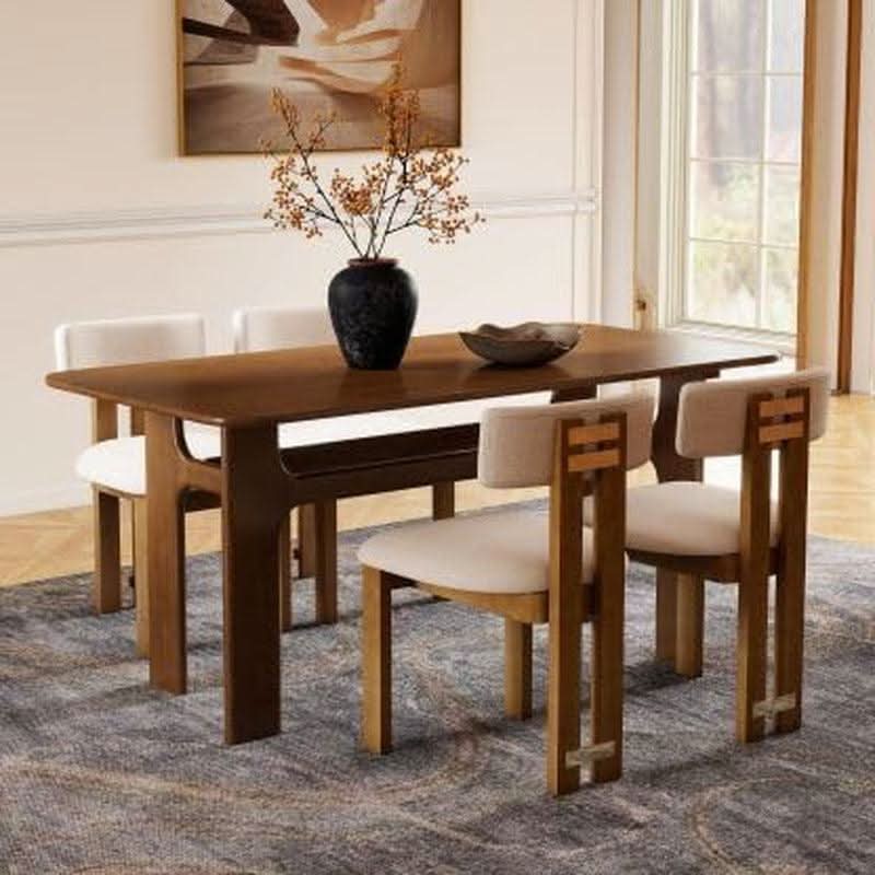 63 Inch Walnut Dining Table With Heavy Duty Legs Farmhouse
