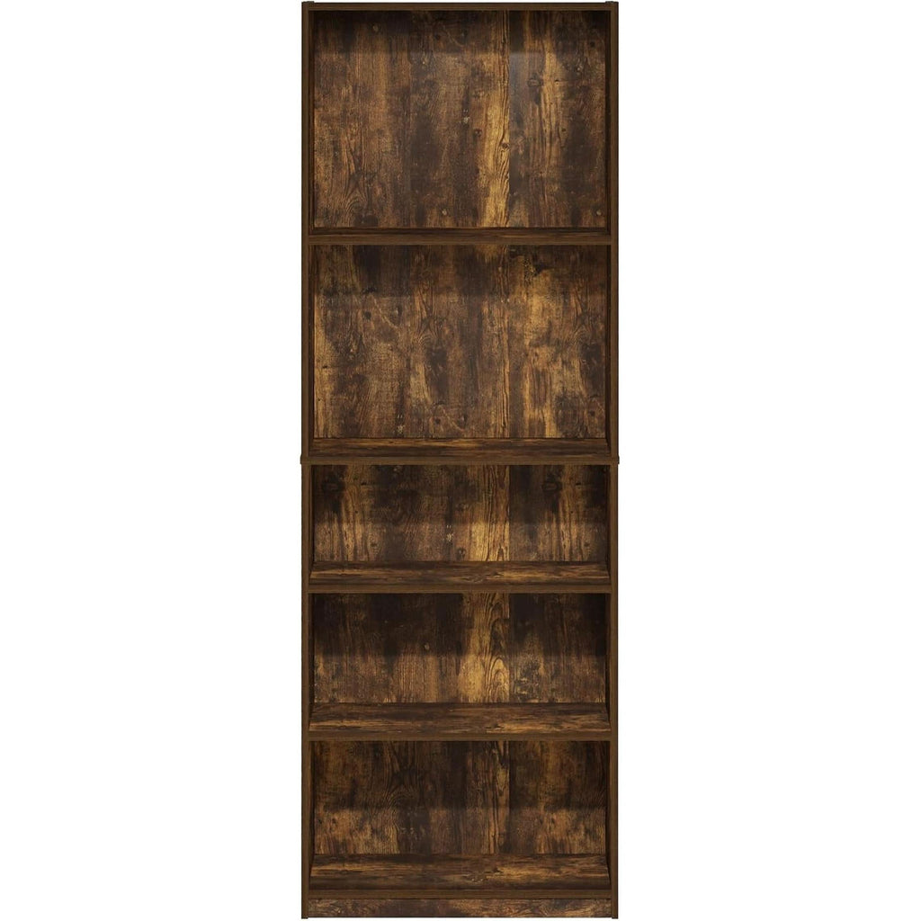 Adjustable 5 Tier Amber Pine Bookcase Living Room Storage