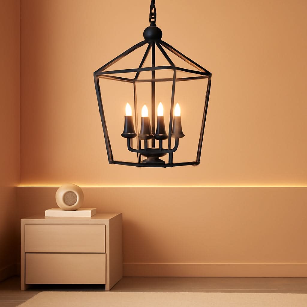 Industrial Black and Gold 4 Light Chandelier With Adjustable Chain