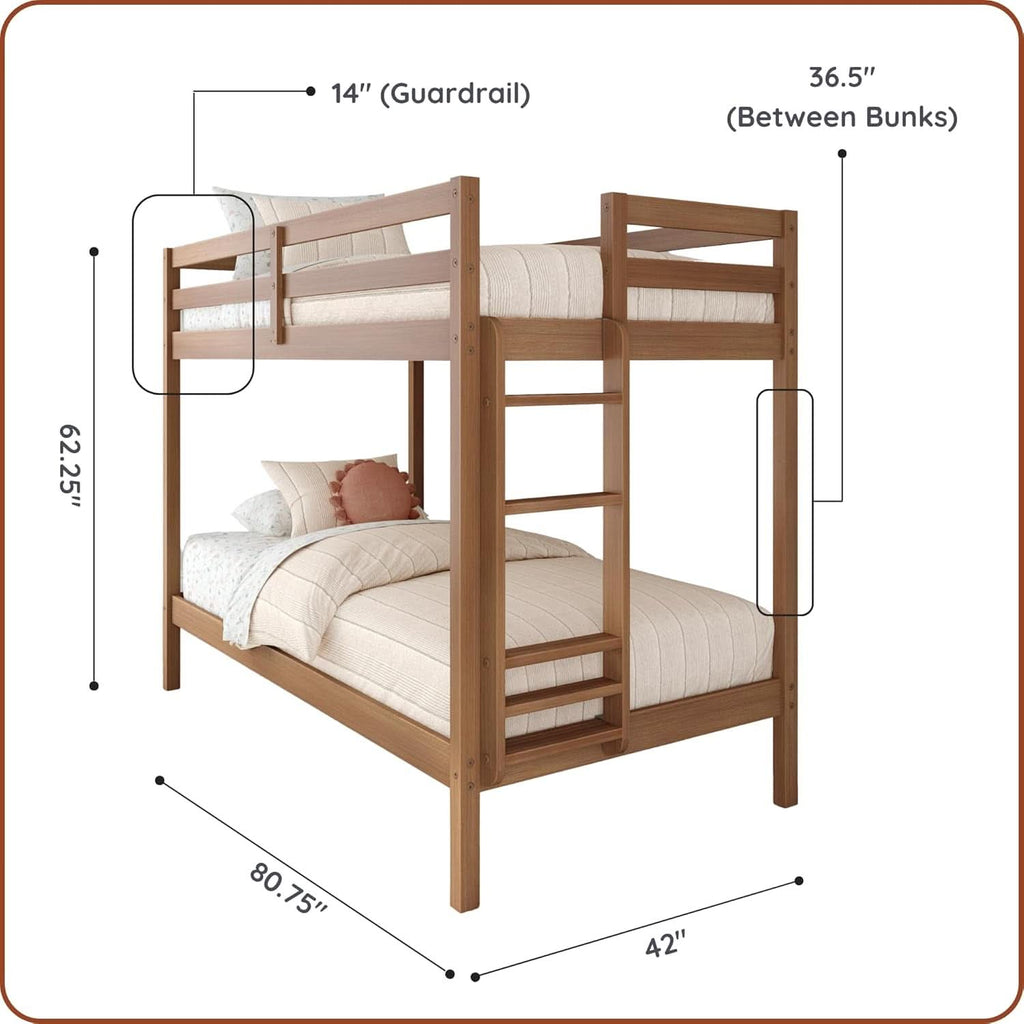 Engineered Wood Twin Over Twin Bunk Bed With Ladder Oak Finish