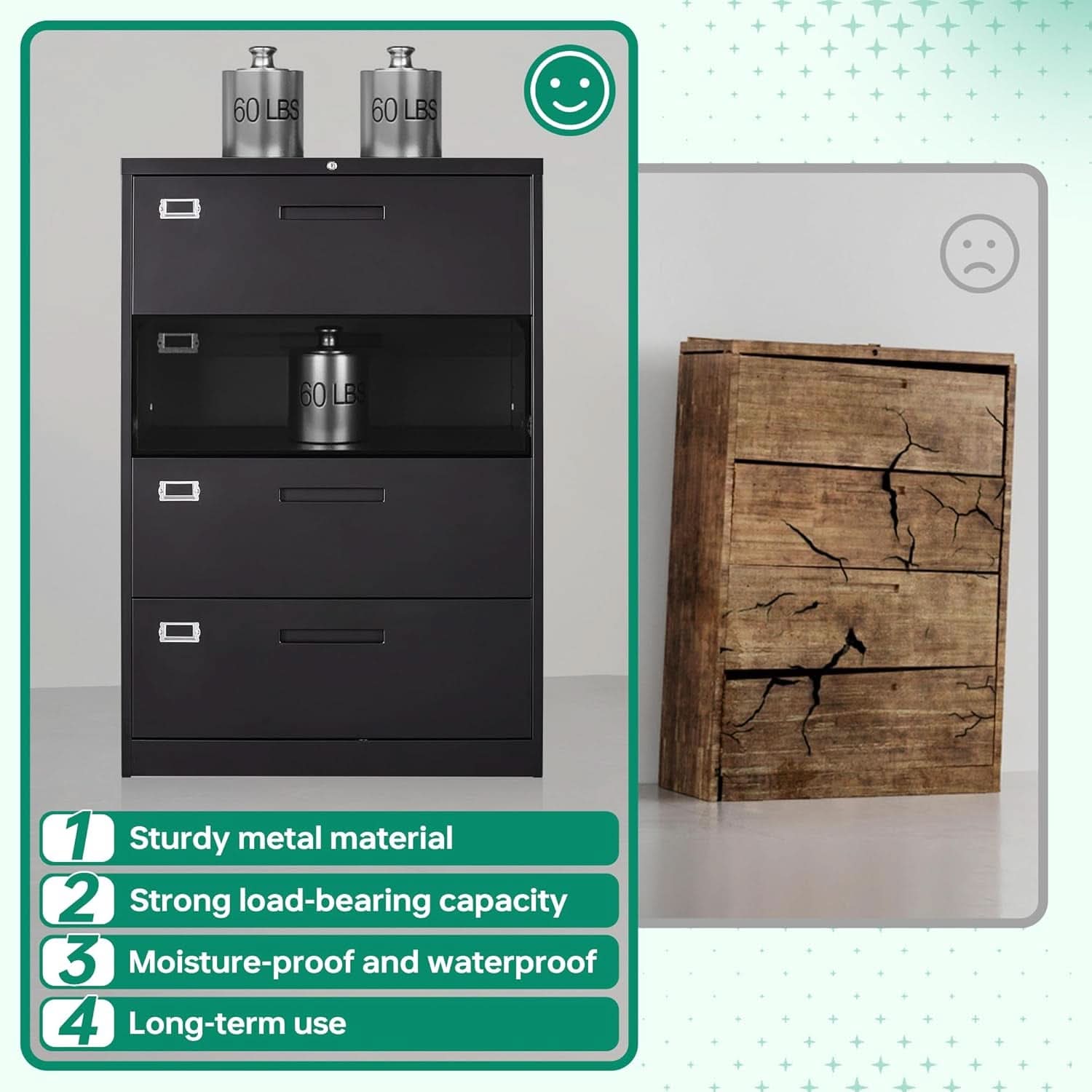 4 Drawer Metal Lateral File Cabinet With Lock For Office