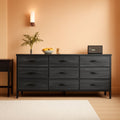 9 Drawer Dresser TV Stand 55 Inch Charcoal Black Wood Grain