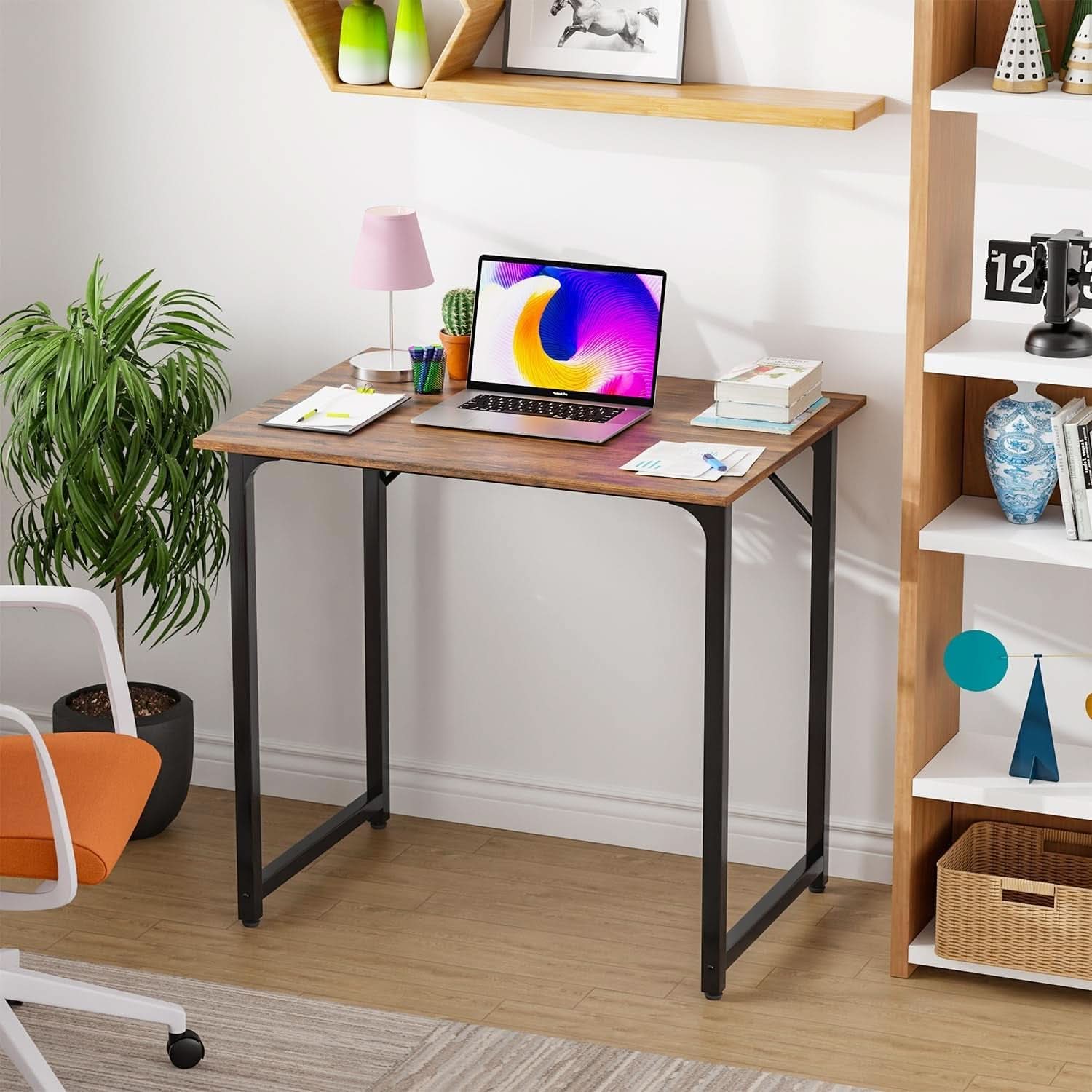 32 Inch Brown Computer Desk For Small Home Office Setup