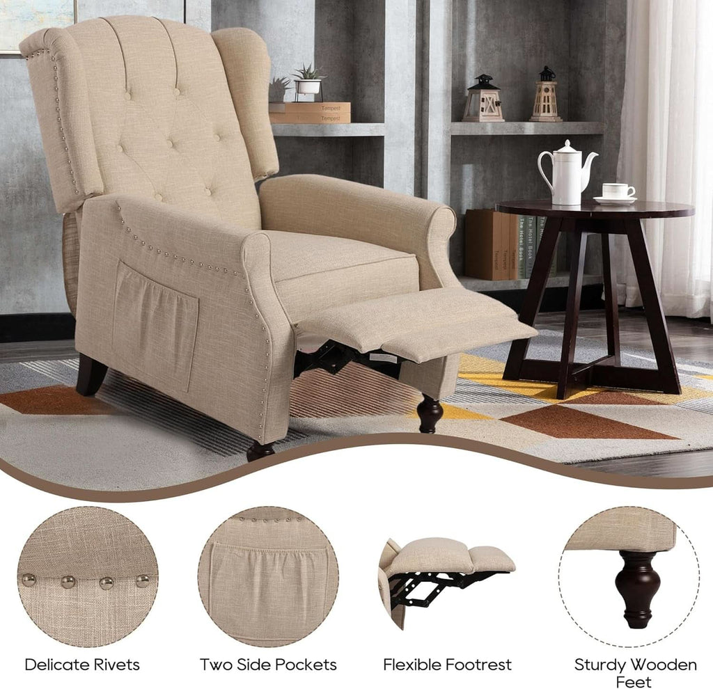Vintage Wingback Recliner Chair With Massage And Heat