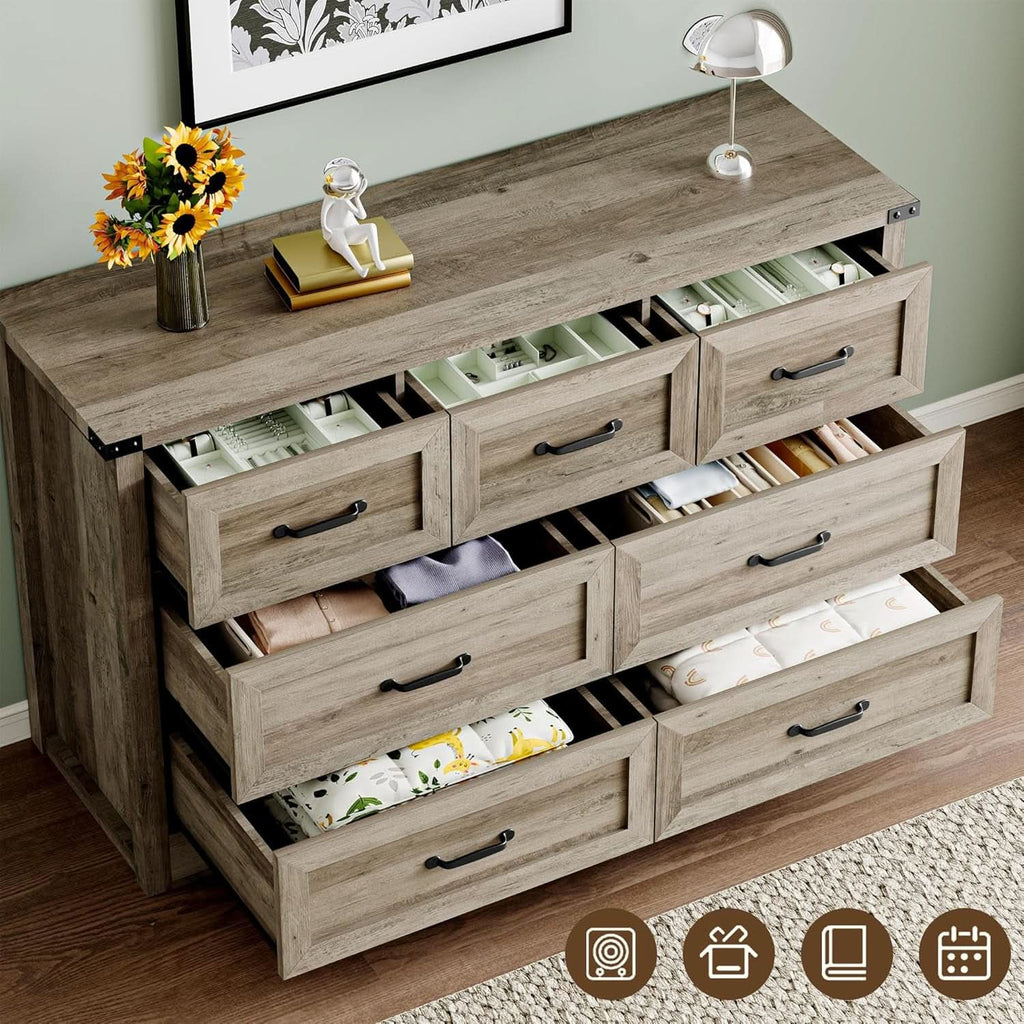Seven Drawer Dresser With Brushed Metal Handles For Bedroom