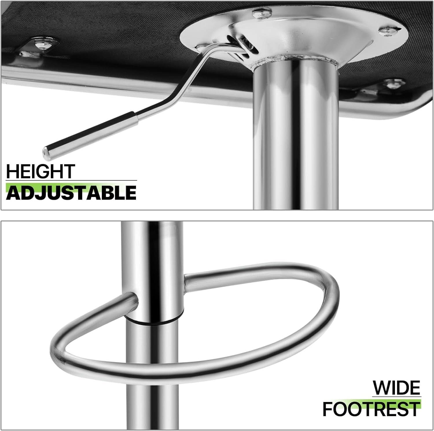 Height Adjustable Grey PU Leather Bar Stools Set Of 2