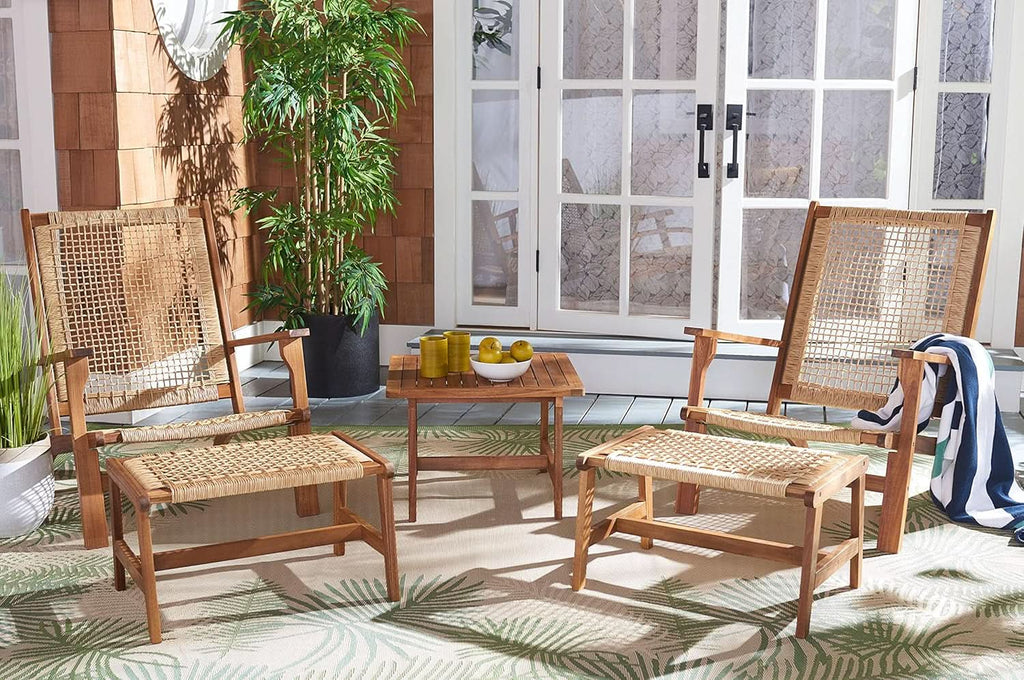 Outdoor Acacia Wood Woven Rattan 5 Piece Patio Set