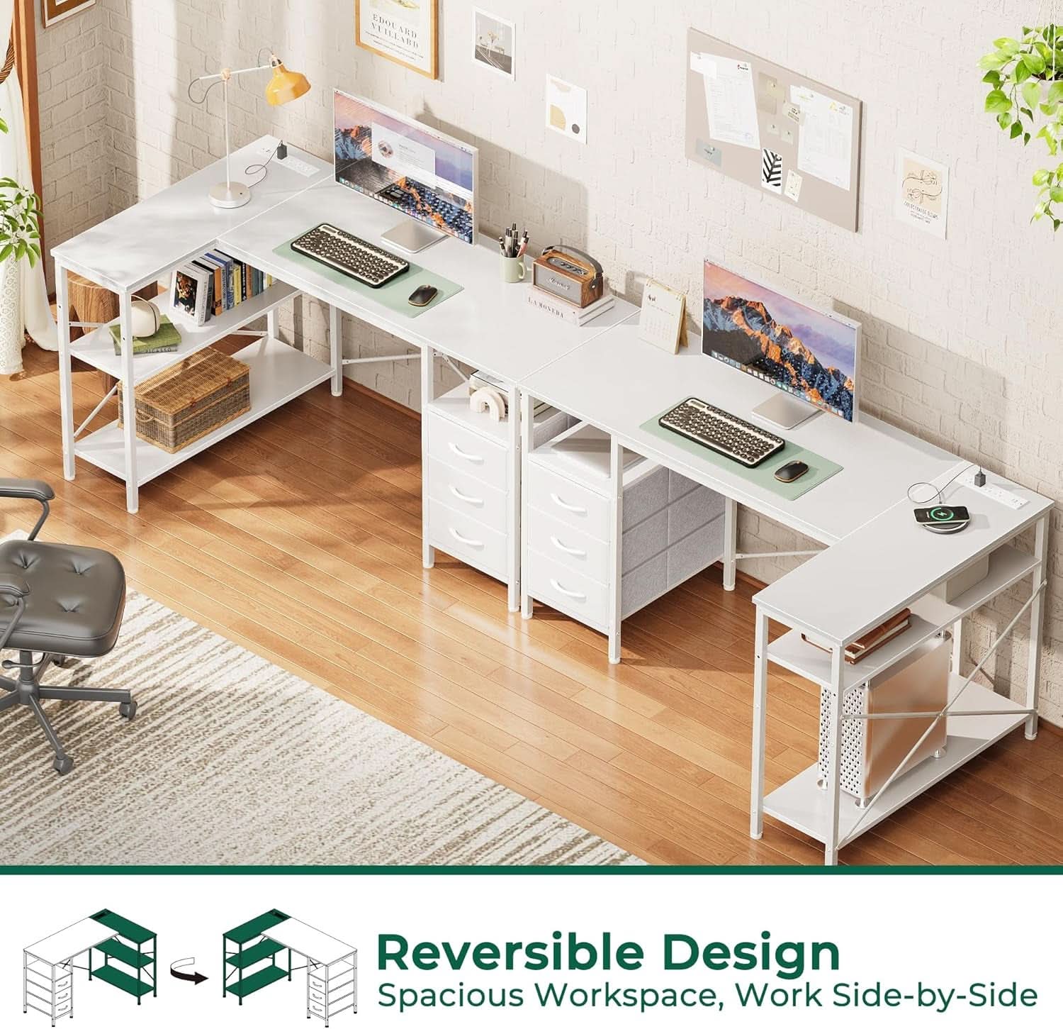 47 Inch L Shaped Desk With Power Outlets For Home Office