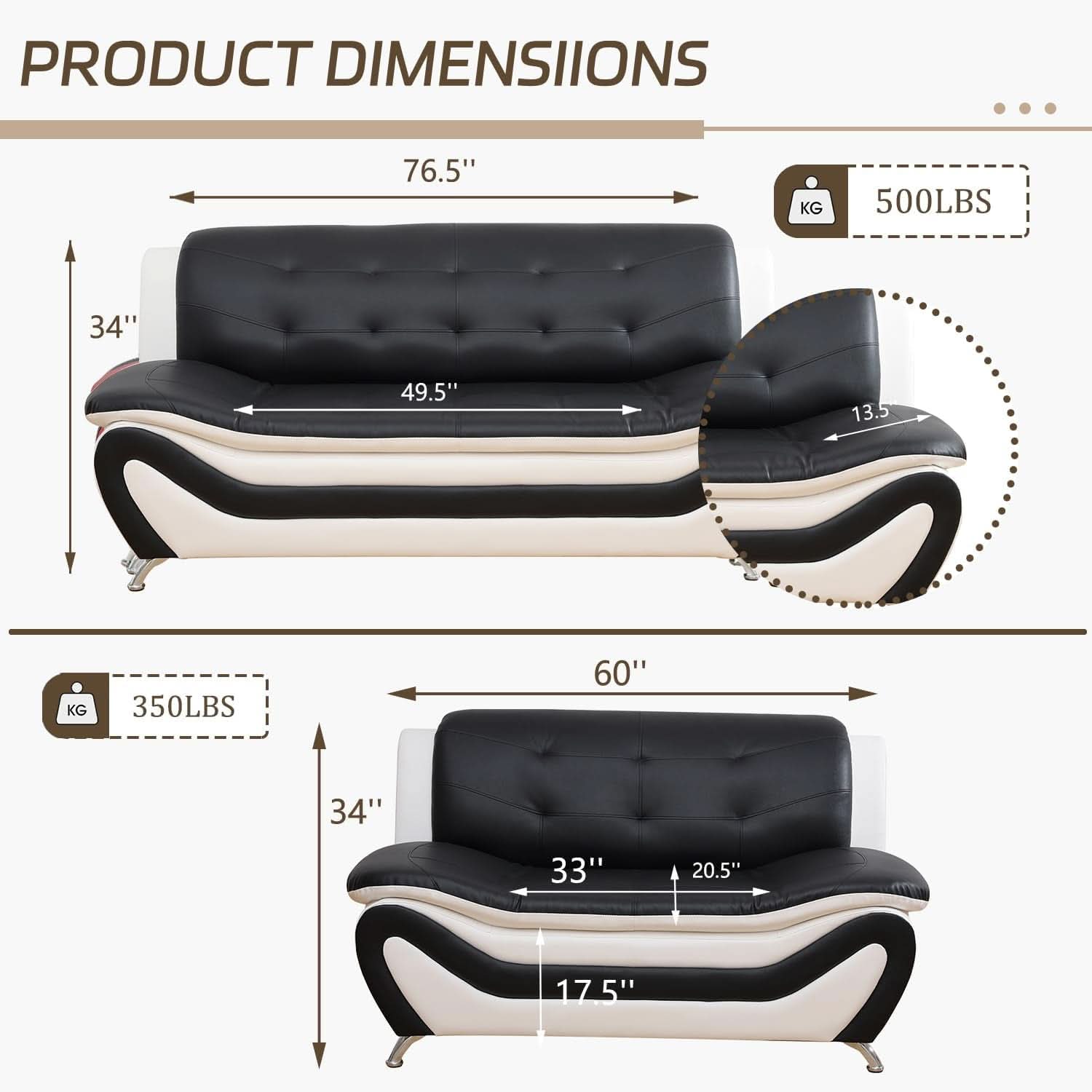 Faux Leather Sofa And Loveseat Set 2 Piece White And Black