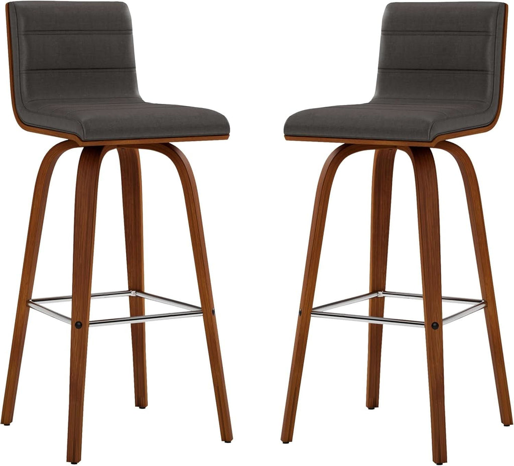 Mid-Century Modern Barstool Grey Faux Leather Wood Finish