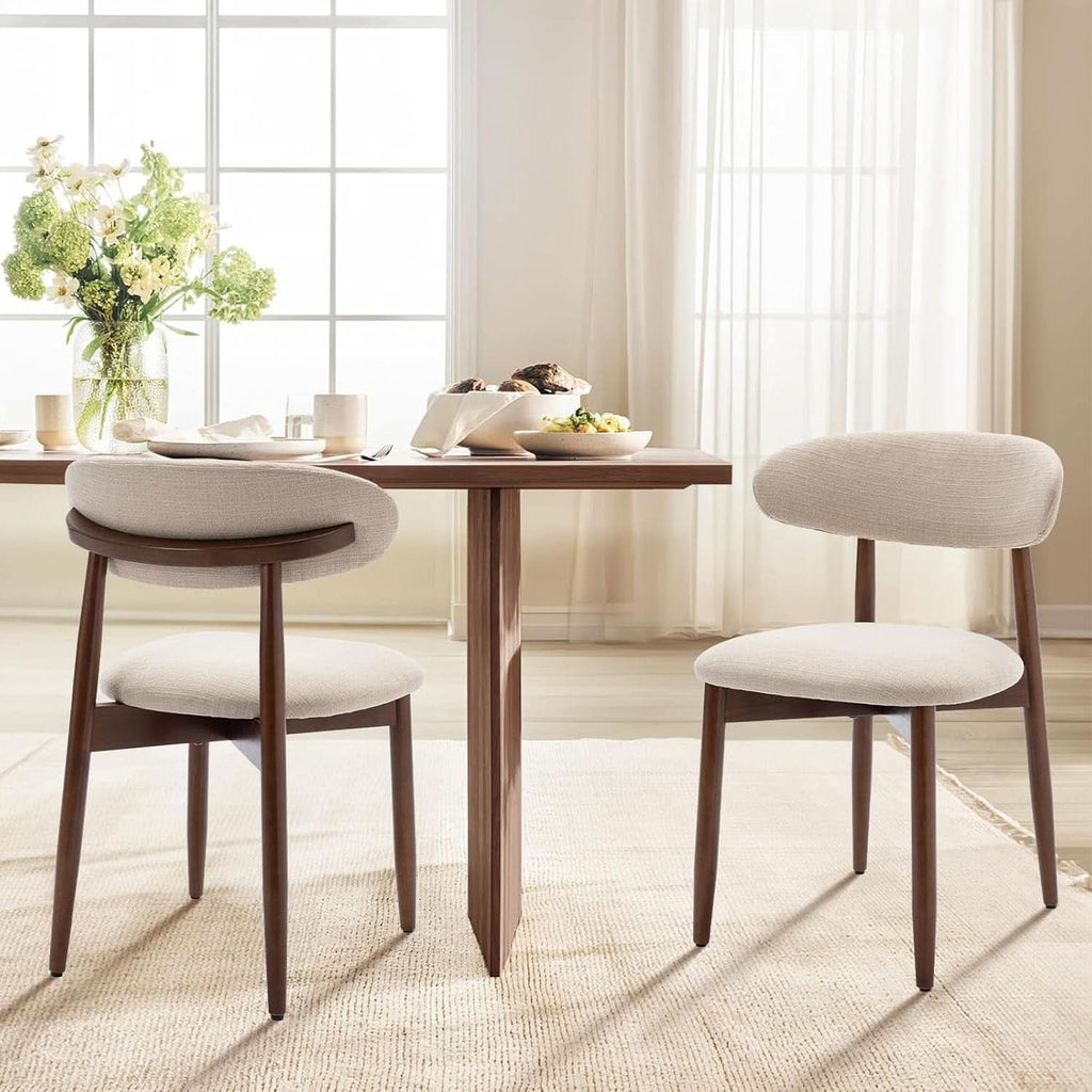 Beige Upholstered Contemporary Wood Dining Chair Set