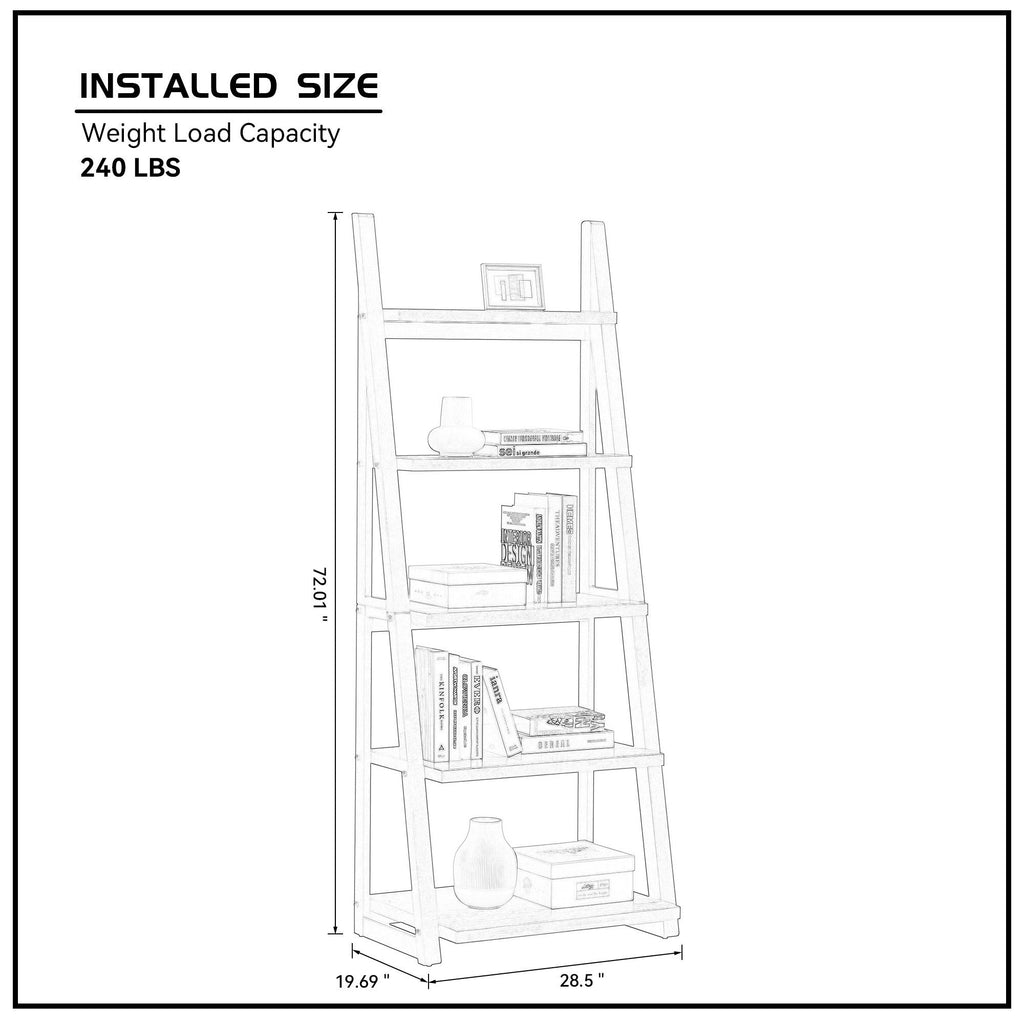 5-Tier Rubber Wood Bookshelf Ladder Storage Rack