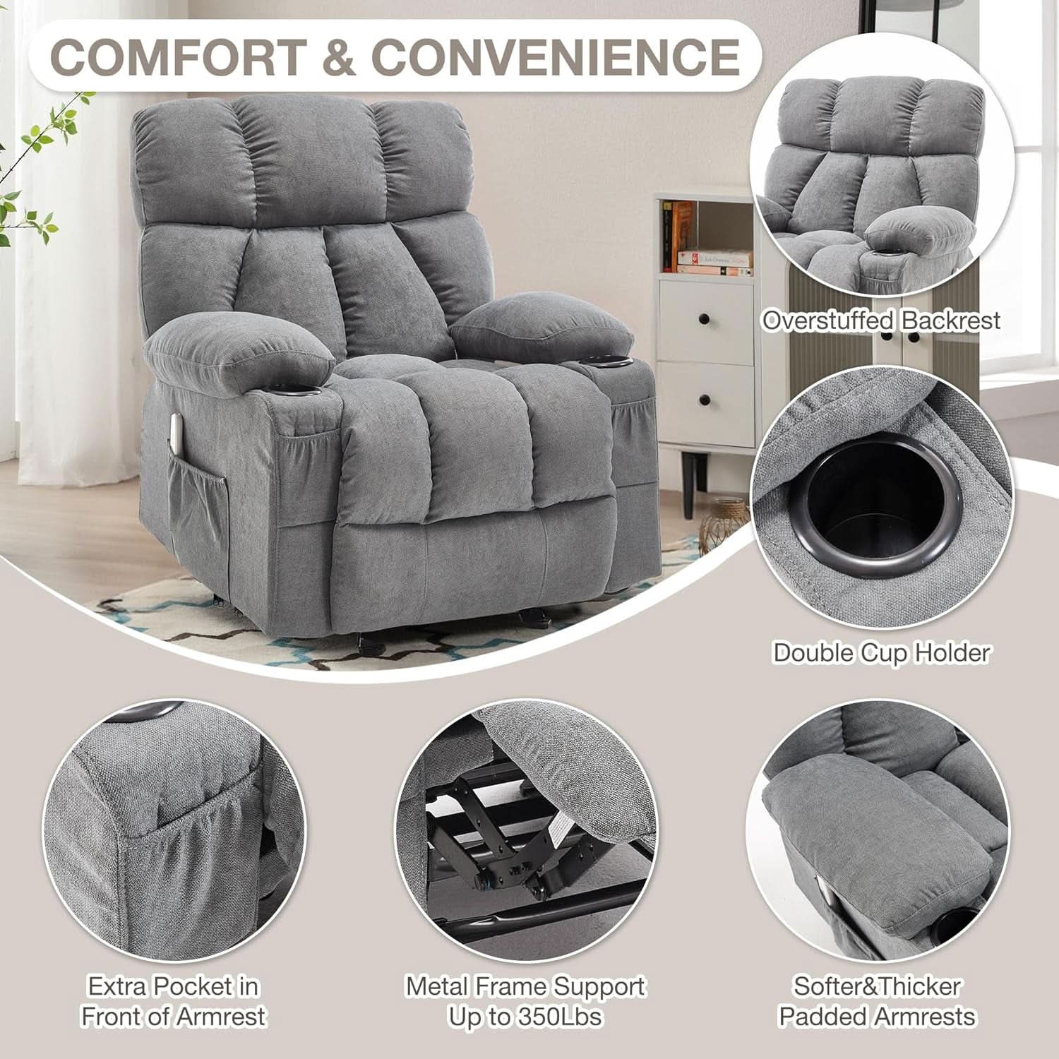 Massage Rocker Recliner Chair With Heat And Vibration Grey