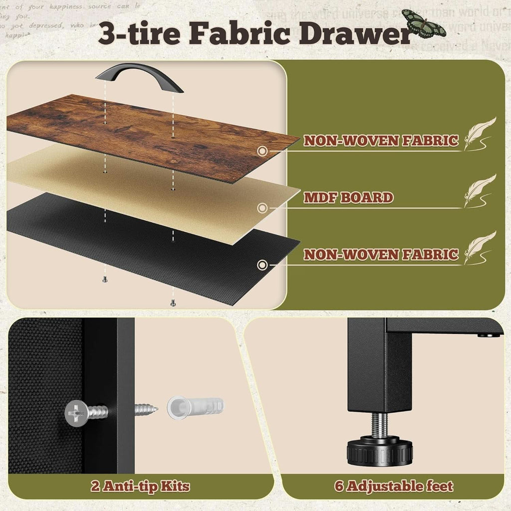 55 Inch Rustic Brown 9-Drawer Entertainment Dresser