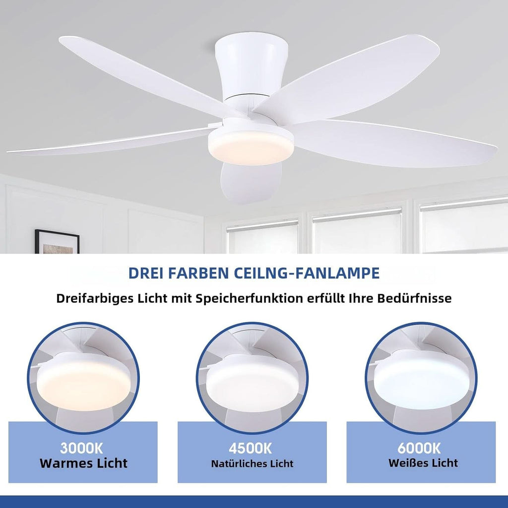 36 Inch White Ceiling Fan With Dimmable LED Remote App Control Energy Efficient
