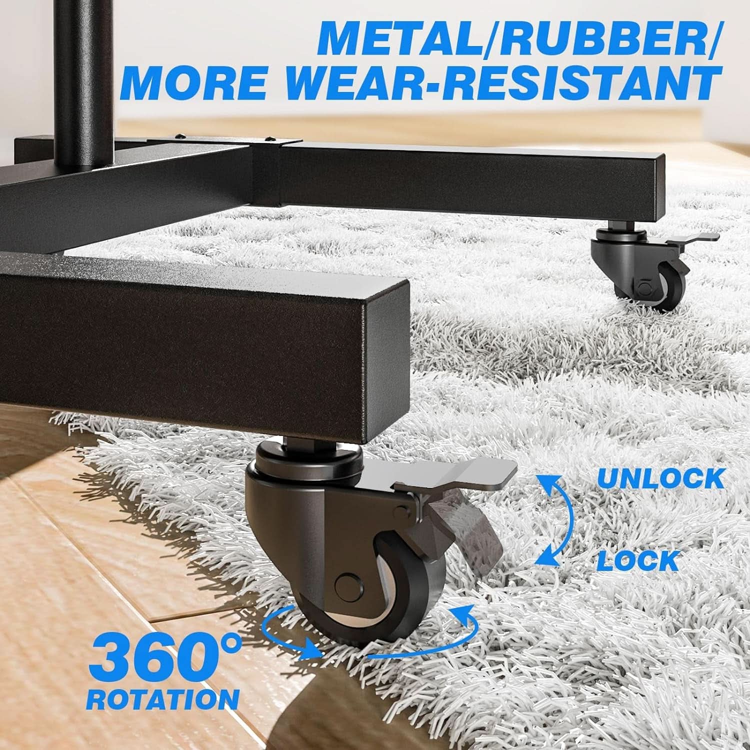 Height Adjustable Mobile TV Cart For 32 To 83 Inch Screens With Locking Wheels