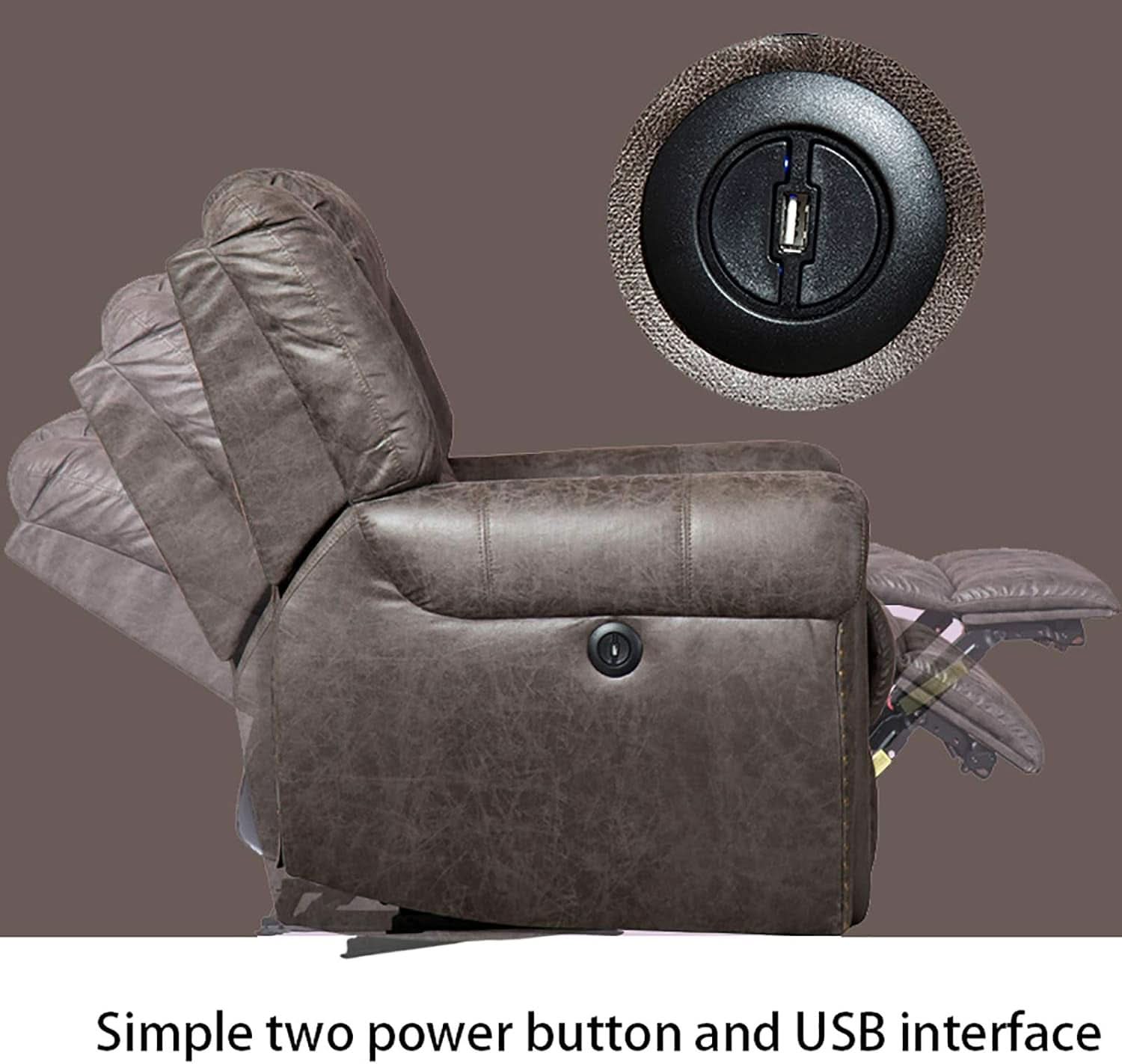 Electric Recliner Chair Smoky Gray With USB Port Theater